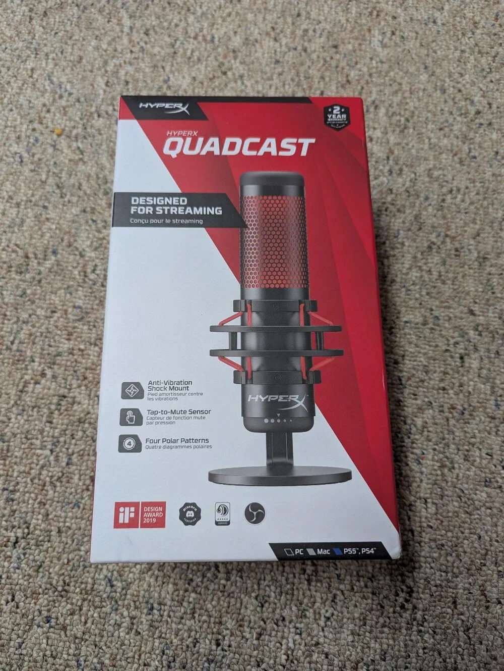 Hyperx QuadCast USB Streaming Microphone in Red and Black